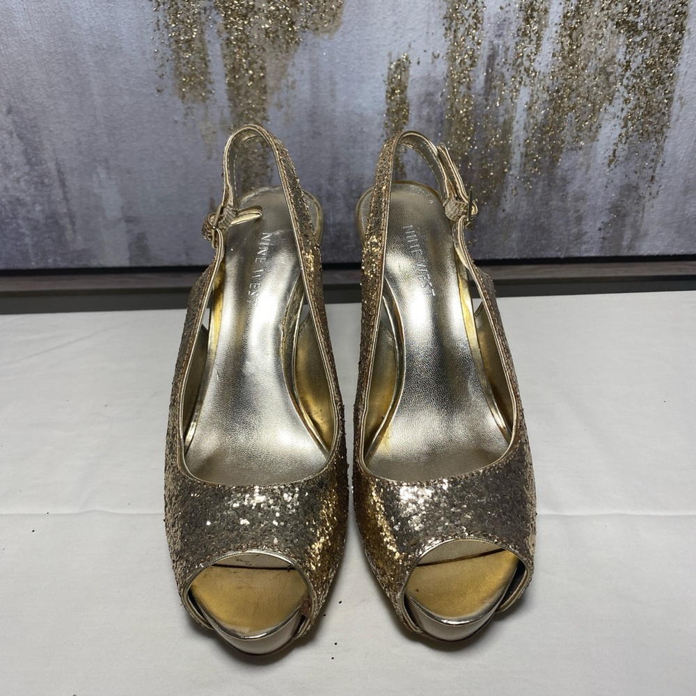 Nine West Women's Heels Glameron Gold Sparkle Metallic Slingback Size 6.5 ⭐️ - Picture 5 of 7